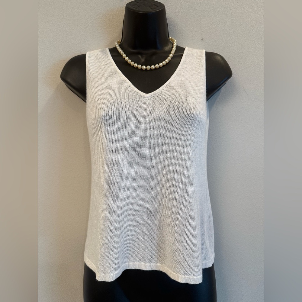 Rare Vintage Eileen Fisher White Italian Linen/Cotton Sleeveless Crop Top Size S